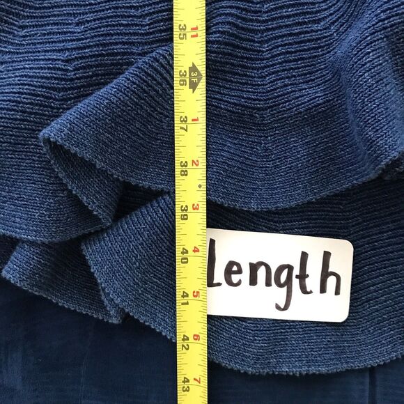 Intermix Blue Stretch Knit Long Sleeve High Neck Ruffle Midi Sweater Dress - S - Picture 7 of 9